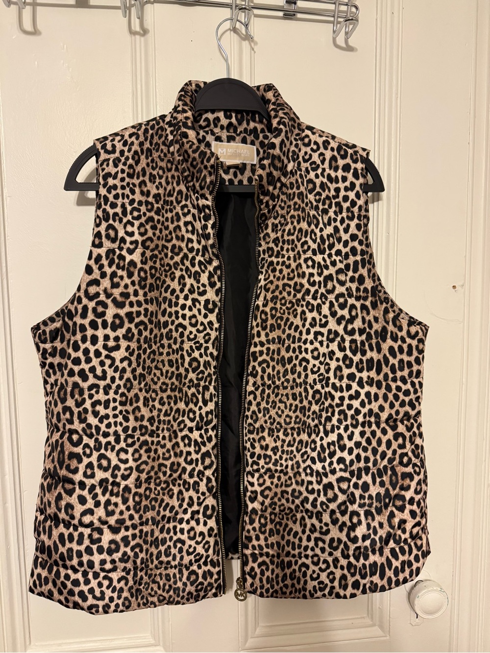 Michael Kors Leopard Print Puffer Vest - Tan & Black